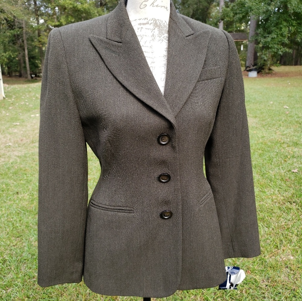 Embassy Row Petites Green Wool Blazer NWOT